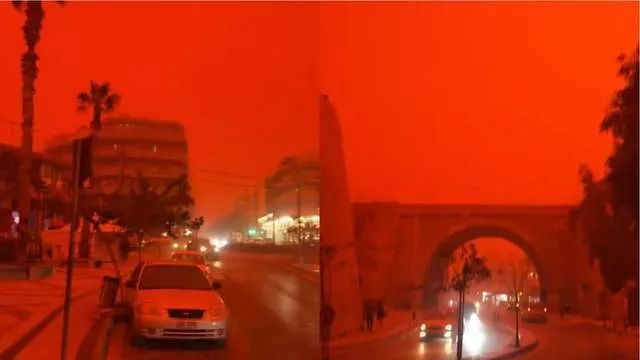 这是地球还是火星？希腊被血红色天空笼罩