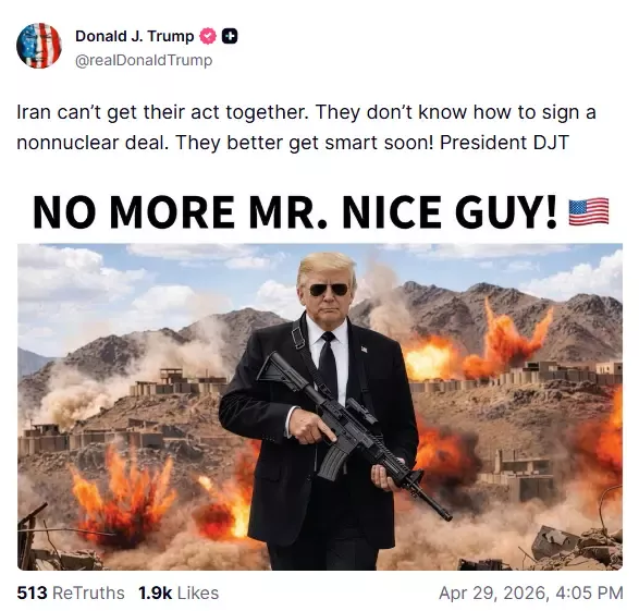 特朗普公布持枪造型，喊话伊朗“快些放聪明点”